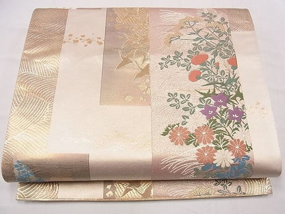 平和屋着物■六通柄袋帯 短冊花鳥文 金糸 逸品 eg0895