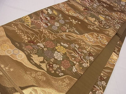 平和屋着物■六通柄袋帯 唐織 道長花鳥文 金糸 逸品 eg0917