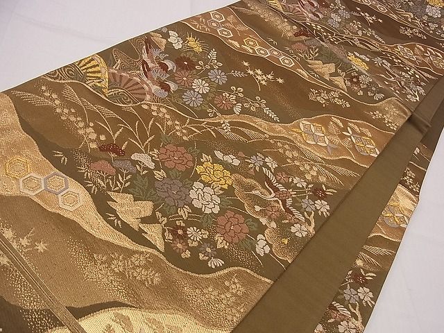 平和屋着物■六通柄袋帯 唐織 道長花鳥文 金糸 逸品 eg0917