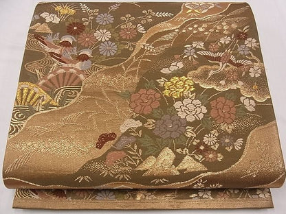 平和屋着物■六通柄袋帯 唐織 道長花鳥文 金糸 逸品 eg0917