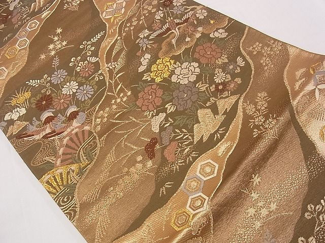 平和屋着物■六通柄袋帯 唐織 道長花鳥文 金糸 逸品 eg0917