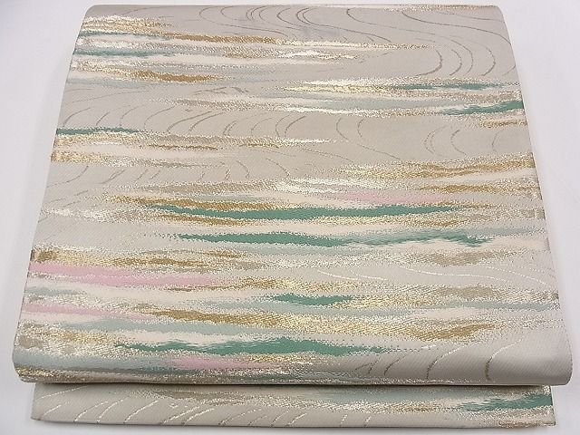 平和屋着物■六通柄袋帯 霞流水文 金銀糸 逸品 eg0968