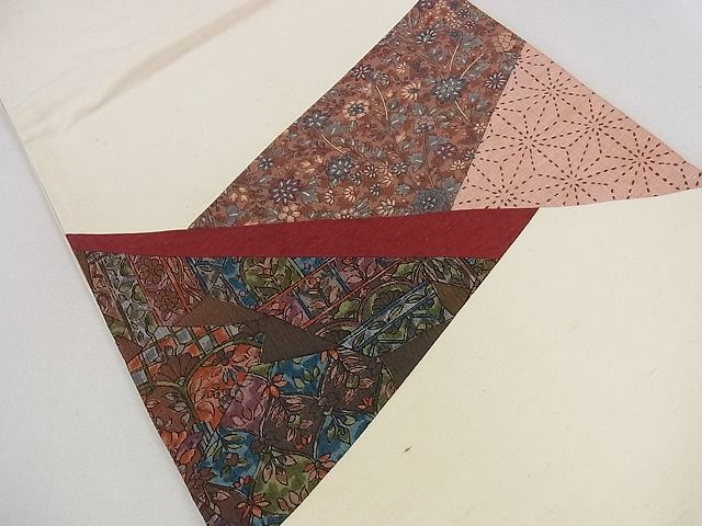 平和屋着物■太鼓柄京袋帯 紬地 切嵌 吉祥花文 逸品 mz3412