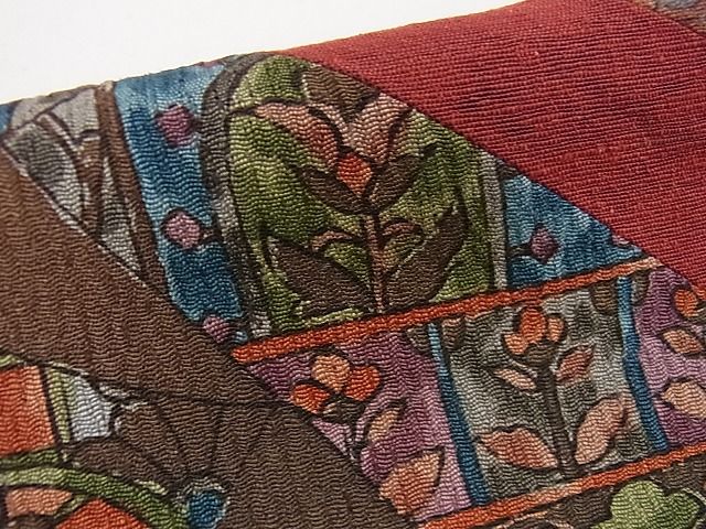平和屋着物■太鼓柄京袋帯 紬地 切嵌 吉祥花文 逸品 mz3412