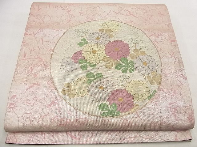 平和屋着物■幸美織物謹製 太鼓柄袋帯 手描き 菊花丸文 黒地 金銀彩 逸品 n-wu0667