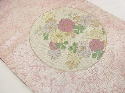 平和屋着物■幸美織物謹製 太鼓柄袋帯 手描き 菊花丸文 黒地 金銀彩 逸品 n-wu0667