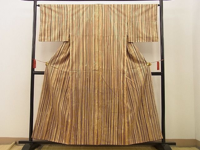 平和屋着物■上質な紬　ろうけつ染　縞　逸品　n-xi0659