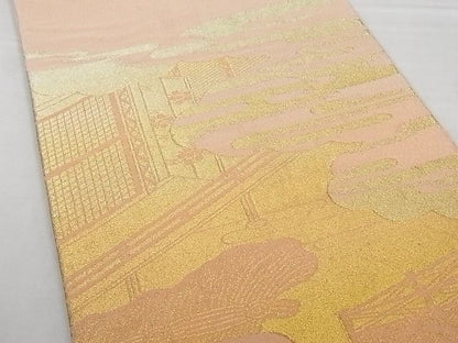 平和屋着物■綴れ 太鼓柄袋帯 エ霞風景文 金糸 正絹 逸品 A-gk967