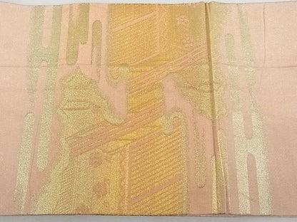 平和屋着物■綴れ 太鼓柄袋帯 エ霞風景文 金糸 正絹 逸品 A-gk967