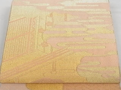 平和屋着物■綴れ 太鼓柄袋帯 エ霞風景文 金糸 正絹 逸品 A-gk967