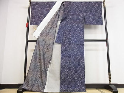平和屋本店▽極上 西陣 月華幻耀 お召 単衣 羽衣箔 花菱文 反端付き 着丈169cm 裄丈67.5cm 正絹 逸品 未使用 4kk4212