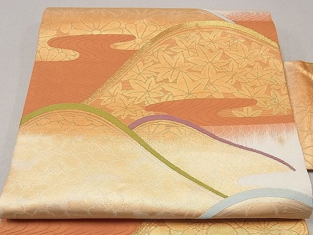 平和屋着物■九寸名古屋帯　遠山吉祥文　金糸　逸品　ng3659