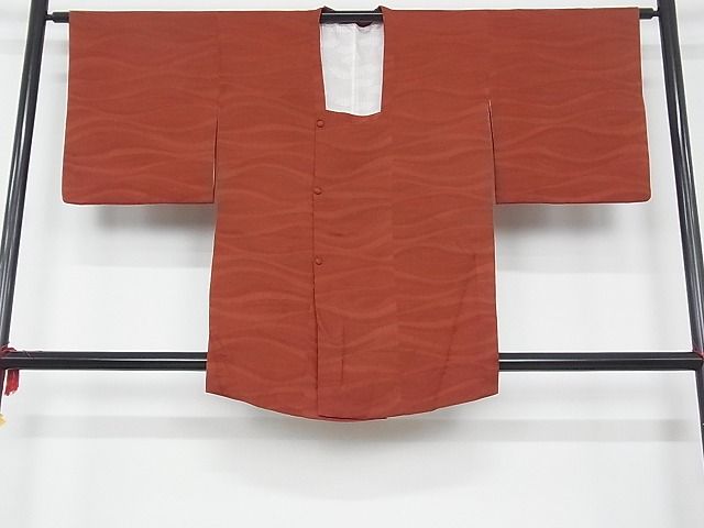 平和屋着物■道行コート 波地紋 色無地 雀茶色 正絹 逸品 1B-wt1097