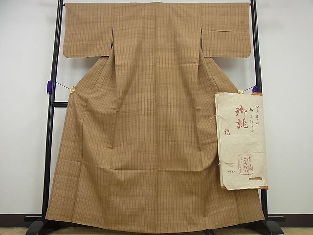 平和屋本店▽超希少　銀座こうげい　 織物師・田島隆夫　紬　単衣　縞　たとう紙付き　逸品3s5644