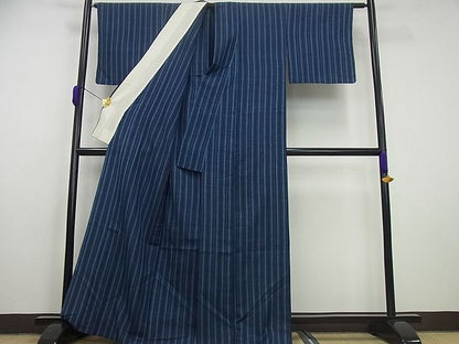 平和屋本店▽希少　銀座こうげい　 織物師・田島隆夫　紬　単衣　縞　たとう紙付き　逸品3s5652