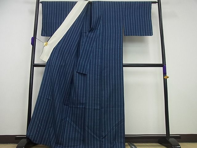 平和屋本店▽希少　銀座こうげい　 織物師・田島隆夫　紬　単衣　縞　たとう紙付き　逸品3s5652
