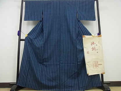 平和屋本店▽希少　銀座こうげい　 織物師・田島隆夫　紬　単衣　縞　たとう紙付き　逸品3s5652