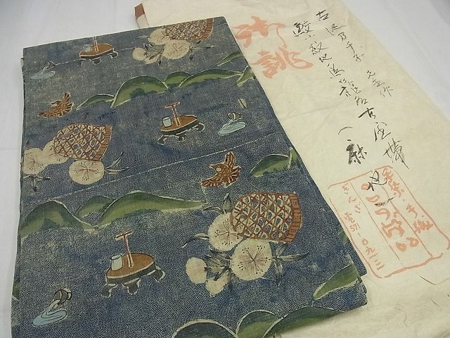 平和屋本店■極上　夏物　染織家　古澤万千子　銀座こうげい　九寸名古屋帯　鮫小紋地　鳥籠　ふくら雀　麻　たとう紙付3s5669