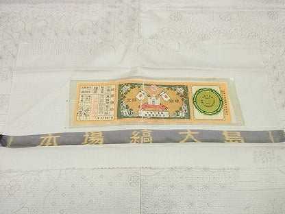平和屋本店●極上 本場縞大島紬 白大島 総刺繍 大島絹織物謹製 道長吉祥花文 やまと金ラベル 証紙付き 逸品 未使用 CZAA1544s5
