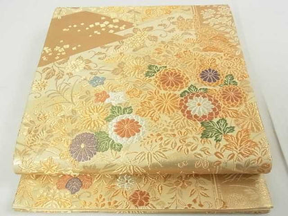 平和屋着物■六通柄袋帯 草花文 金糸 逸品 rt3081