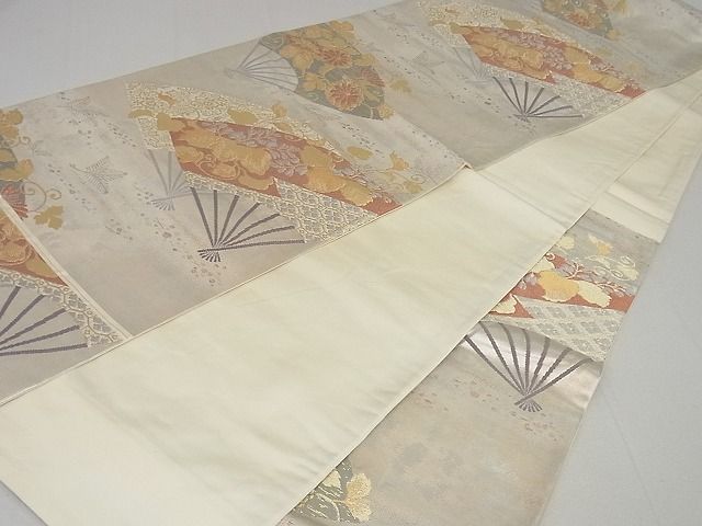 平和屋着物□六通柄袋帯 扇面花唐草文 金銀糸 逸品 jm2845