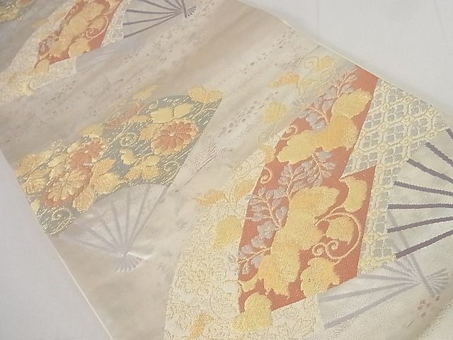 平和屋着物□六通柄袋帯 扇面花唐草文 金銀糸 逸品 jm2845