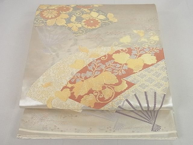 平和屋着物□六通柄袋帯 扇面花唐草文 金銀糸 逸品 jm2845