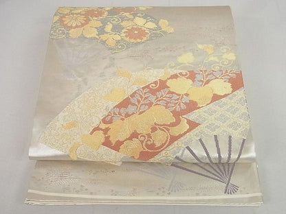 平和屋着物■六通柄袋帯 扇面花唐草文 金銀糸 逸品 jm2845