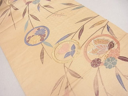 平和屋着物■六通柄袋帯 唐織 花蝶丸文 金銀糸 逸品 ya0756
