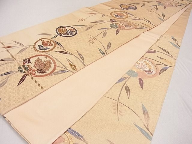 平和屋着物■六通柄袋帯 唐織 花蝶丸文 金銀糸 逸品 ya0756