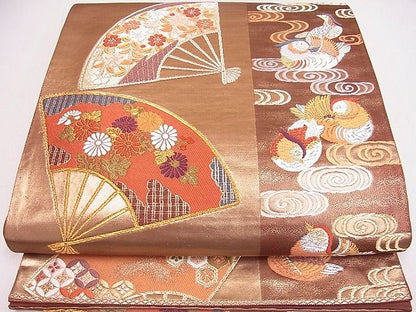 平和屋着物■六通柄袋帯 唐織 扇面鴛鴦花文 金銀糸 逸品 ya0775