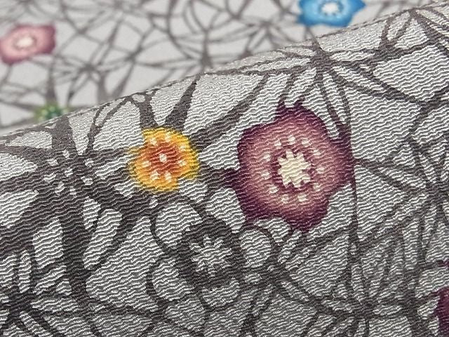 平和屋本店●最高級　城間栄順　本場琉球紅型　九寸名古屋帯　草花文　鬼しぼ縮緬　逸品　4s21000