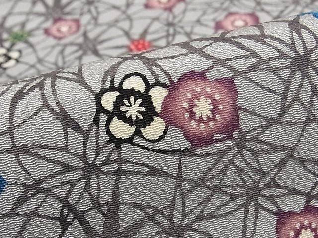 平和屋本店●最高級　城間栄順　本場琉球紅型　九寸名古屋帯　草花文　鬼しぼ縮緬　逸品　4s21000