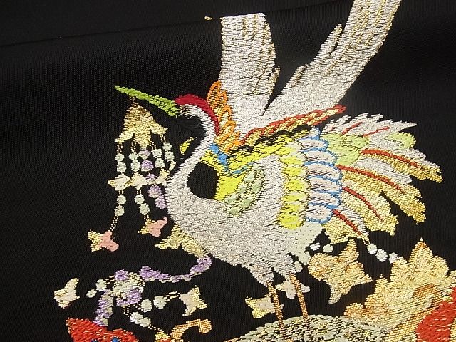 平和屋本店●最高級　龍村平蔵製　本袋帯　千代乃冠錦　黒地　金糸　4s016