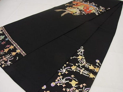 平和屋本店●最高級　龍村平蔵製　本袋帯　千代乃冠錦　黒地　金糸　4s016