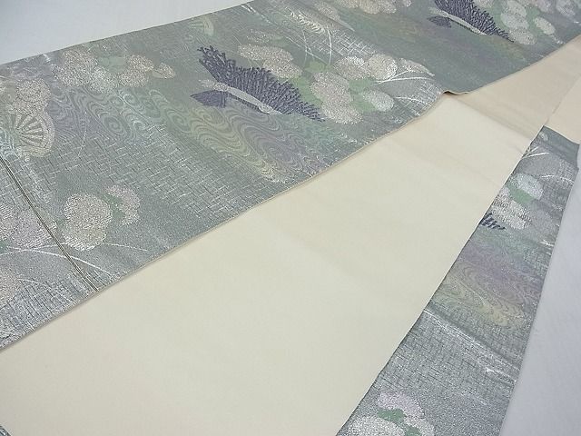 平和屋着物□六通柄袋帯 柴垣に花 銀糸 逸品 jm3031
