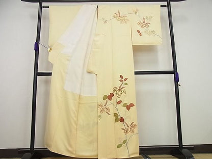 平和屋本店●最高級 訪問着 駒刺繍 手刺繍 砥粉色地 桐 金彩 逸品4s133