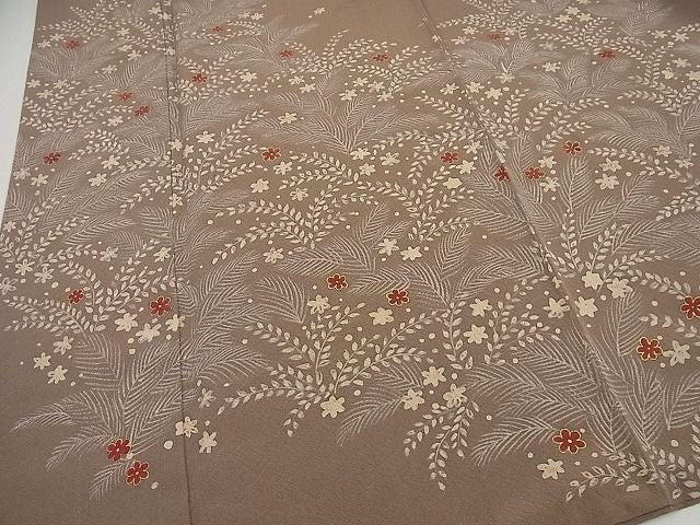平和屋本店●超希少　品川恭子　訪問着　銀煤竹色地　草花文　金彩　逸品4s150.