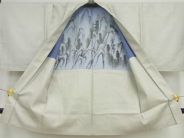 平和屋本店●極上 男性 お召 アンサンブル １００亀甲 逸品 未使用4s173