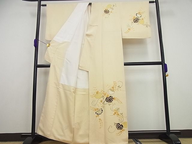 平和屋本店●極上　 工芸キモノ野口　訪問着　駒刺繍　蔦の葉文　銀彩　逸品4s184