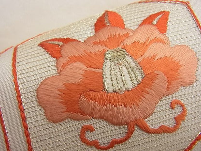 平和屋着物■九寸開き名古屋帯 総刺繍 駒刺繍 亀甲椿花文 逸品 n-kg5326