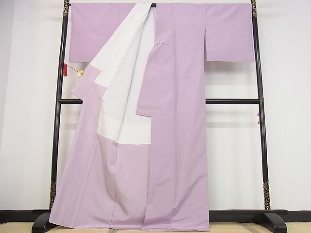 平和屋本店■希少　芝崎重一　座操手引糸　ロックウッド染　無地　淡紅藤色　ロング　着丈171cm　裄丈68cm　正絹　逸品　KAAA1802kk5