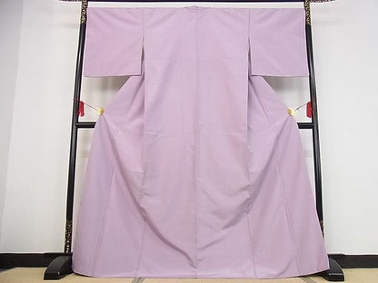 平和屋本店■希少　芝崎重一　座操手引糸　ロックウッド染　無地　淡紅藤色　ロング　着丈171cm　裄丈68cm　正絹　逸品　KAAA1802kk5