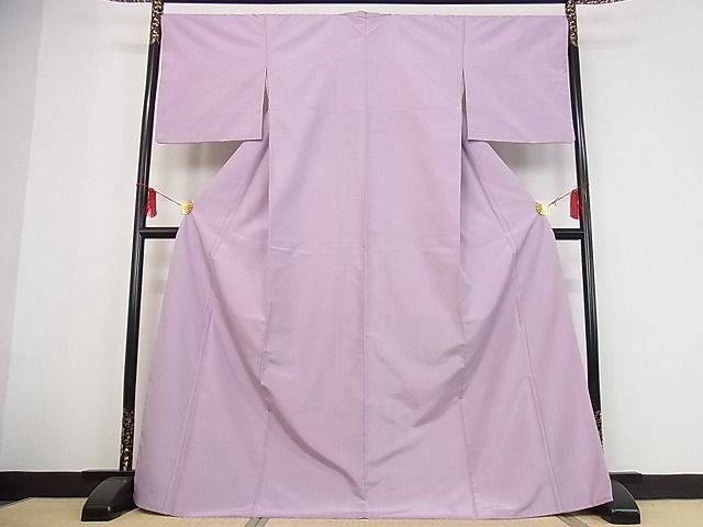 平和屋本店■希少　芝崎重一　座操手引糸　ロックウッド染　無地　淡紅藤色　ロング　着丈171cm　裄丈68cm　正絹　逸品　KAAA1802kk5
