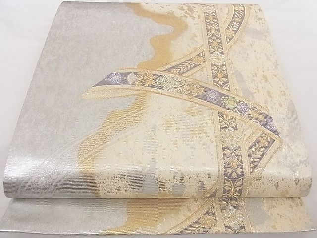 平和屋着物■六通柄袋帯 手織引箔 鬘帯花文 金銀糸 正絹 逸品 B-cy7795