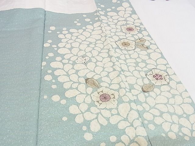 平和屋本店●最高級 振袖・長襦袢セット 総刺繍 辻が花 金通し地 着丈160.5cm 裄丈64cm 正絹 逸品 4kk0004