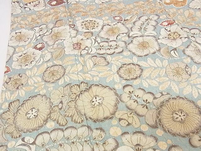 平和屋本店●最高級 振袖・長襦袢セット 総刺繍 辻が花 金通し地 着丈160.5cm 裄丈64cm 正絹 逸品 4kk0004
