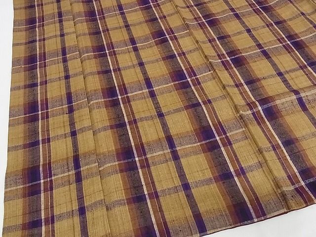 平和屋本店●極上　浦野理一　経節紬　アンサンブル　格子　着丈163cm　裄丈67.5cm　正絹　逸品　4kk0007