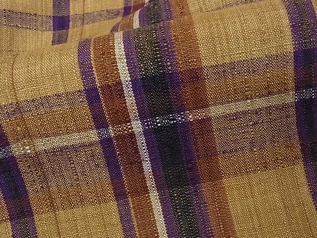 平和屋本店●極上　浦野理一　経節紬　アンサンブル　格子　着丈163cm　裄丈67.5cm　正絹　逸品　4kk0007