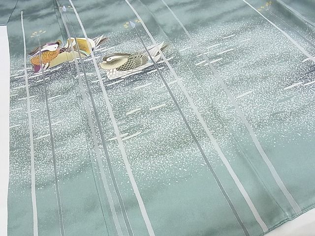 平和屋本店●極上 人間国宝・羽田登喜男 訪問着 鴛鴦 たたき染め 金銀彩 さが美扱い 着丈157.5cm 裄丈66cm 正絹 逸品 4kk0028
